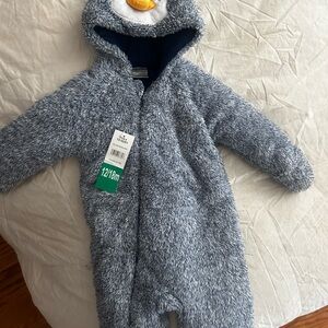 Koala Baby Blue Fuzzy Penguin Footie 12/18M